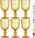 Amber Wine Glasses Set of 6 Vintage Hobnail Goblets 10 oz