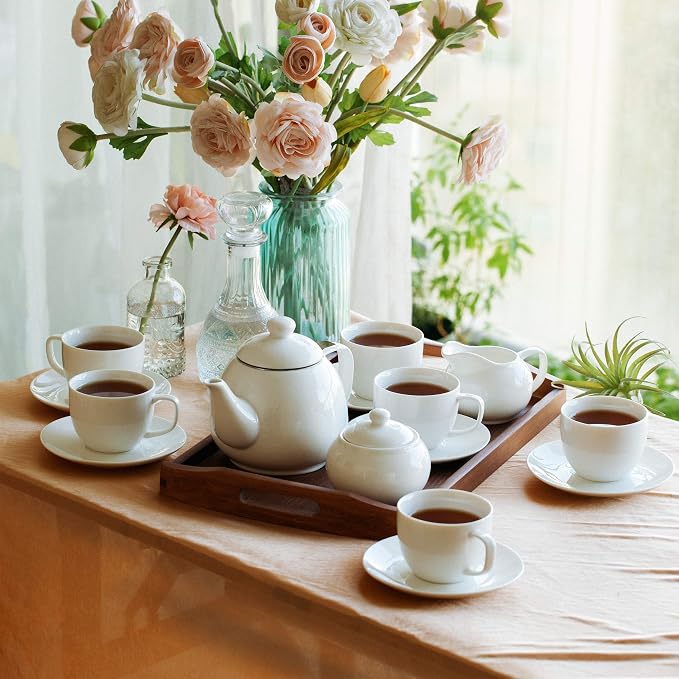 BTaT Royal Tea Set - 4 Porcelain Tea Cups (8oz), Pot (32oz), Creamer & Sugar Set