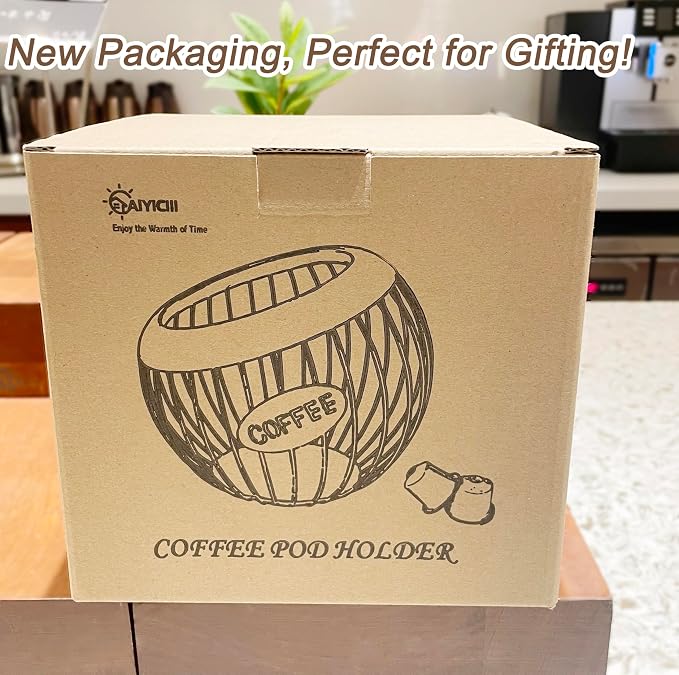 AIYICIII K-Cup Holder, Large Capacity K-Cup Organizer for Counter, Coffee Bar Accessories, Metal Coffee Pods Storage (Brown)