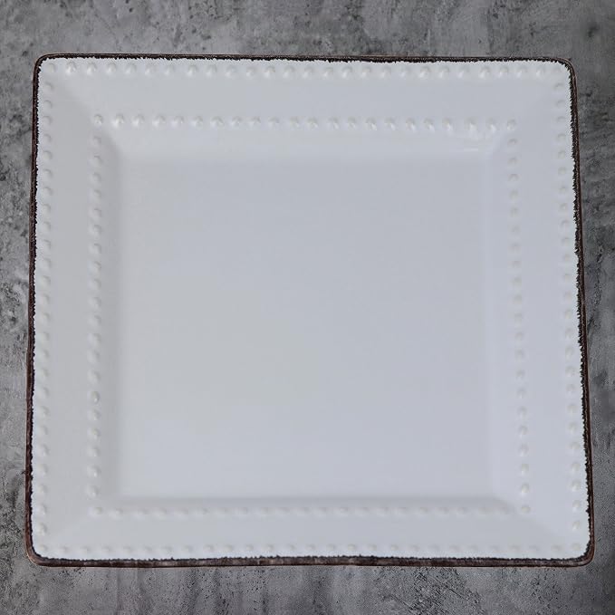 16 Piece Square Beaded Stoneware Dinnerware set by Lorren Home Trends, White