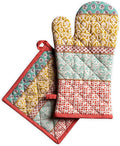 Maison d' Hermine 100% Cotton Oven Mitt & Pot Holder Set (7.5"x13" & 8"x8") Heat Resistant BBQ Cooking Gloves with Loop Baking Grilling Kitchen Gifts for Mothers Day Spring/Summer (Provence)