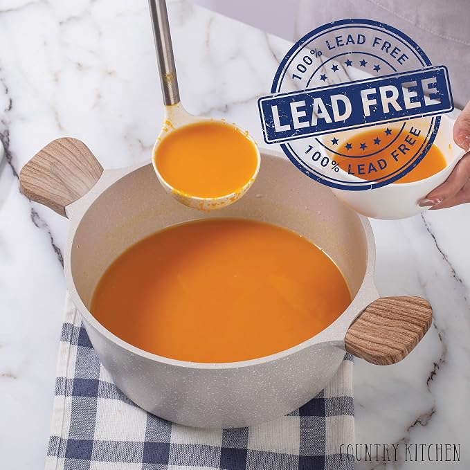 Country Kitchen Non-Stick Cast Aluminum Cookware Set - Durable Kitchen Cookware for Everyday Cooking, Cream, 15 Pc.