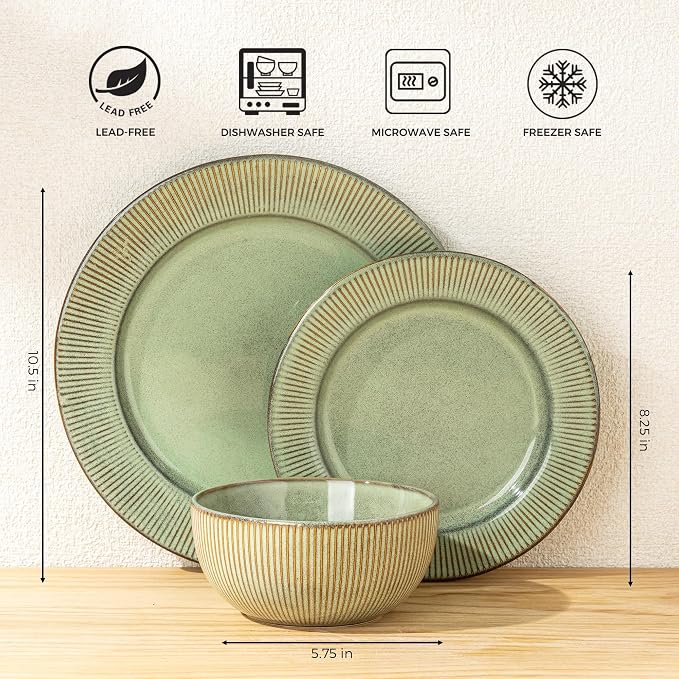 GBHOME Ceramic Dinnerware Sets,12 pcs Embossed Elegant Stoneware Plates and Bowls Sets, Housewarming Wedding Gift | Dishwasher & Microwave Safe | Dishes Set Service for 4