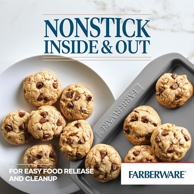 Farberware Nonstick Bakeware 11-Inch x 17-Inch Cookie Sheet Pan Set, 2-Piece, Gray