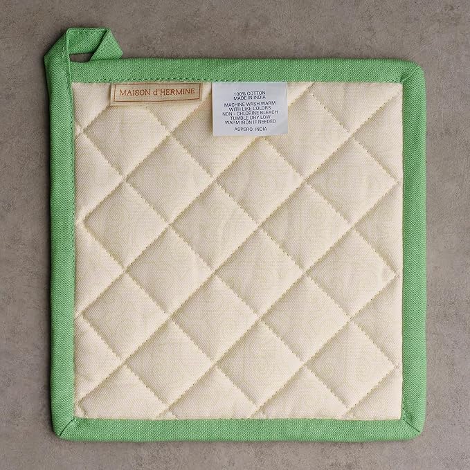 Maison d' Hermine Pot Holders 100% Cotton Heat Resistant Potholders 8" x 8" Hot Pads with Loop BBQ Cooking Baking Gifts for Mothers Day Handling Hot Pans Spring/Summer (Pack of 1, Jardin Du Roy)