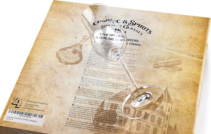 GLASSIQUE CADEAU Cognac, Brandy, Tequila and Dessert Wine Snifter Glasses | Set of 4 Small Tasting Tulip Copitas for Sipping Spirits, Madeira, After Dinner Drinks