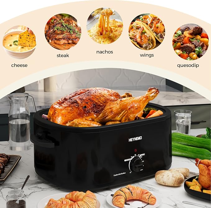 24 Quart Electric Roaster Oven with Visible & Self-Basting Lid, Large Turkey Roaster with Defrost Warm Function, Adjustable Temperature, Removable Pan Rack, Stainless Steel