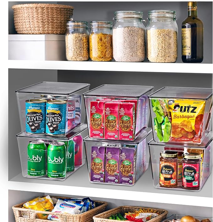 Sorbus Clear Storage Bins with Lids, 10 Pack Large Organization Bins with Handles – Clear Stackable Storage Containers for Storage, Pantry, Fridge, Cabinet, Closet & Kitchen Organization – BPA-Free