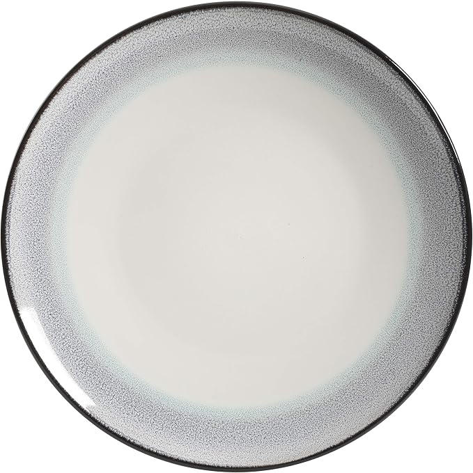 Gibson Elite Rings of Saturn Round Reactive Glaze Stoneware Dinnerware Set, Service for Four (16pcs), Teal Blue