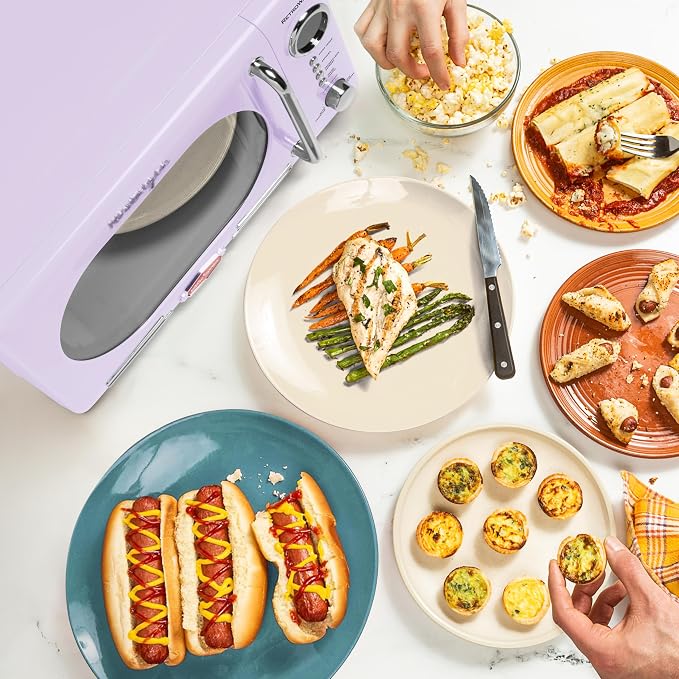 Nostalgia Countertop Microwave Oven with Easy Clean Interior- Retro Microwave with LED Display & Child Lock- Compact 0.7 Cu Ft Oven With 12 Pre-Programmed Settings for any kitchen- 700-Watts- Lavender