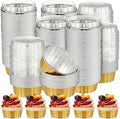 Tessco for you 200 Pcs Disposable Ramekins with Lids 8 oz Creme Brulee Ramekin Aluminum Foil Cup Cupcake Liner Baking Valentines Disposable Muffin Tin Pan Cheesecake Container (Gold,Silver)