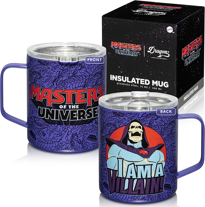Dragon Glassware x Masters of the Universe (MOTU) Stainless Steel Camp Mug - 12 oz Insulated Camping Mug for Coffee, Tea, Matcha, Hot Beverages - Official 2026 Movie Merch - Skeletor
