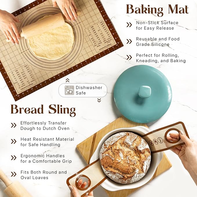 ABIOTO Sourdough Bread Baking Kit - 17-Piece Artisan Set with 9" Round & 10" Oval Rattan Baskets, Slings, Baking Mat, Bread Lame, Danish Whisk & Scrapers