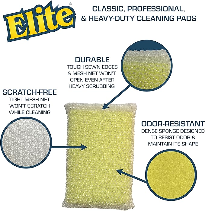 Elite All Purpose Cleaning Pad, 24 Pads (Individually Boxed) and Elite Buddy Dish Soap Dispenser and Sponge Caddy (White)