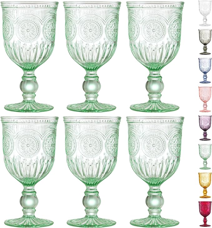 Green Wine Glasses Set of 6 Vintage Hobnail Goblets 10 oz Dishwasher Safe