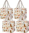 VENO 4 Pack Cute Dog Reusable Grocery Bags, Heavy-Duty Shopping Bags with Handles, for Shopping Cart with Hard Bottom to Stand Upright, Foldable (Holiday Pups, 4 Pack)