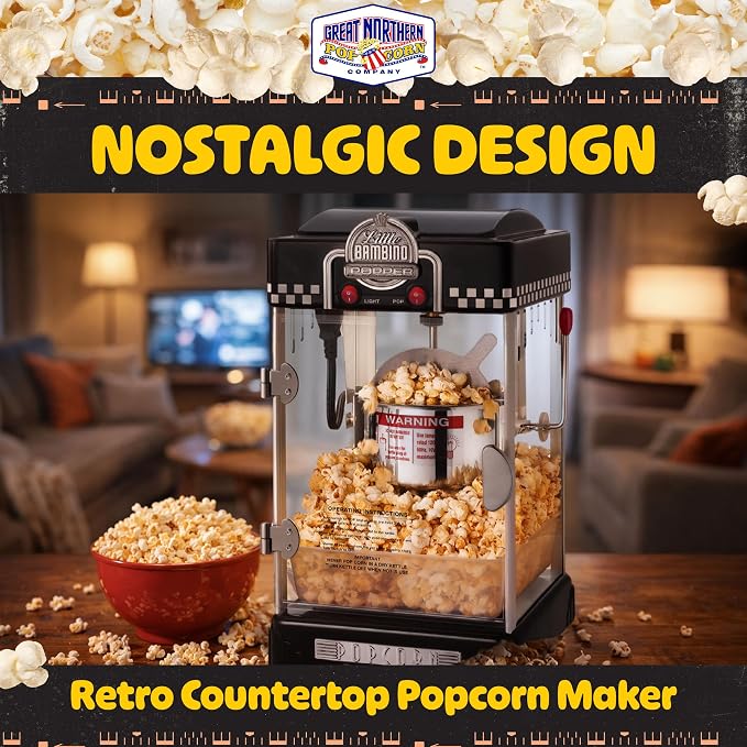 Great Northern Popcorn 83-DT5620 Northern Company GNP BlackGNP Little Bambino 2-1/2 Ounce Retro Style Popcorn Popper Machine, 2.5 Ounce, Black | Countertop or Tabletop Movie Theater Style Popcorn Maker Machine with Stainless-Steel Kettle Popper - Movie...