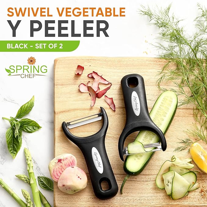 Spring Chef Stainless Steel Magnetic Measuring Cups & Spoons, Set of 9 & Swivel Vegetable Y Peeler with Sharp Blades, Set of 2-4 Product Bundle - Black