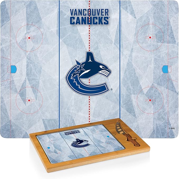 PICNIC TIME NHL unisex-adult NHL Icon Glass Top Cutting Board & Knife Set