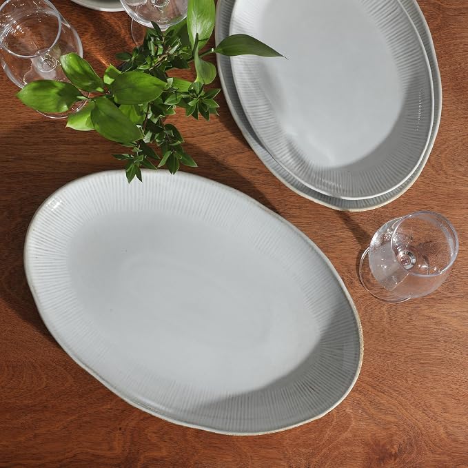 Gibson Elite Sandy Pines 3 Piece Oval Platter Set, 15.7”, 13.75” & 12” Stoneware Serving Platters, Reactive Glaze Finish, Taupe, Microwave & Dishwasher Safe