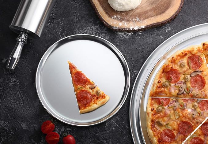 New Star Foodservice Restaurant-Grade Aluminum Pizza Pan, Baking Tray, Coupe Style, 14-Inch, Pack of 6