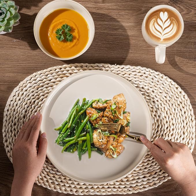 GBHOME Dinnerware Sets for 4, 12 Pieces Stoneware Plates and Bowls Sets, Scratch Resistant Dishes, Dishwasher & Microwave Safe, Reactive Glaze-Vanilla color