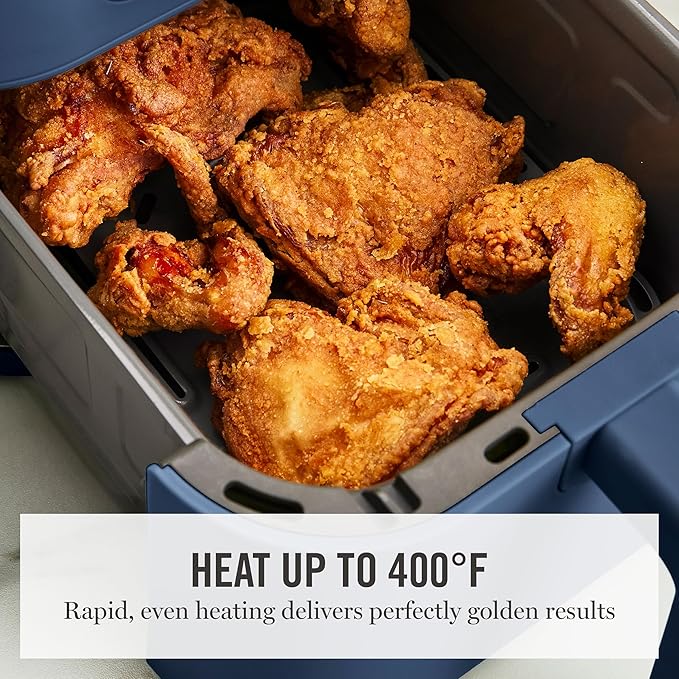 Martha Stewart 6QT Air Fryer, 6-in-1, Bake, Broil, Roast, Air Fry, Dehydrate, Reheat, Ceramic Non-Stick Basket, Crispy Results Fast, 400°F Max Temp, Shake Reminder, Auto Shut-Off, Indigo Blue