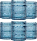 JOVGANK Blue Vintage Hobnail Drinking Glasses Set of 6, Embossed Water Tumbler 12oz, Kitchen & Bar Beaded Glass Cups, Beverage Glass Cups for Water, Beer, Juice, Housewarming Gifts for Party