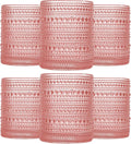 JOVGANK Pink Vintage Hobnail Drinking Glasses Set of 6, Embossed Water Tumbler 12oz, Kitchen & Bar Beaded Glass Cups, Beverage Glass Cups for Water, Beer, Juice, Housewarming Gift