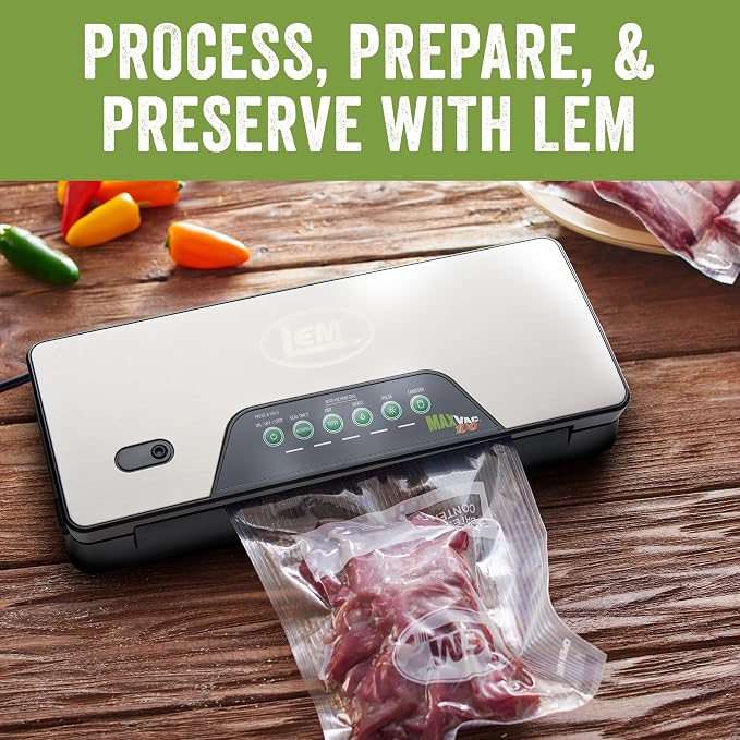 LEM Products MaxVac 100 Vacuum Sealer Machine, Compact Food Vacuum Sealer for Freezer Storage, Includes Bag Roll Holder, Bag Roll