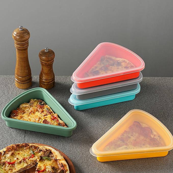 2-Pack Reusable Silicone Leftover Pizza Slice Storage Container with Air-tight Lids-BPA Free,Fits Single Slice up to 16”,Save Space,Refrigerator organizer(2 Yellow)