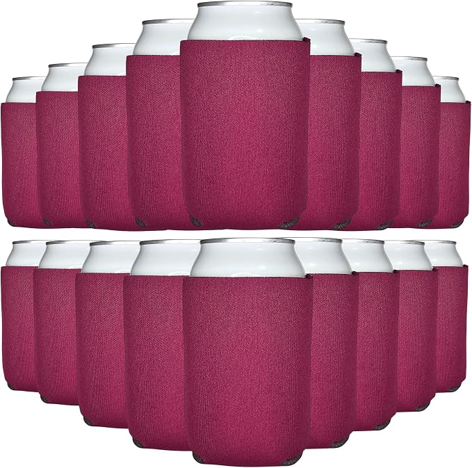 TahoeBay Bulk Blank Beer Can Cooler Sleeves (50-Pack) Sublimation Blanks for Vinyl Plain Soft Foam Can Sleeves Coolers for Soda Cans & Bottles Black, White, Assorted Solid Color (Burgundy)