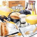 Sourdough Starter Kit for Beginners, 34 oz Starter Jar with Scale Marking, 2 Silicone Proofing Baskets, Complete Bread Baking Kit with Guide & Recipes, Easy to Use & Clean - Yellow