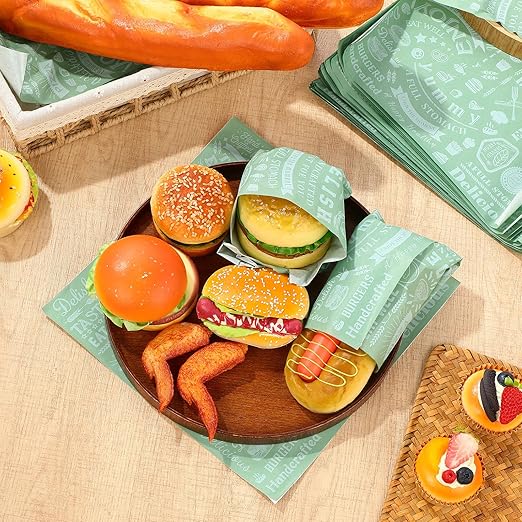 Outus 600 Pcs 12 x 12 Inch Deli Wax Paper Sheets Grease Resistant Tray Basket Liners Newsprint Paper Water and Grease Proof Sandwich Wrapping Square Hot Dog Wrapper for Food Baking (Sage Color)