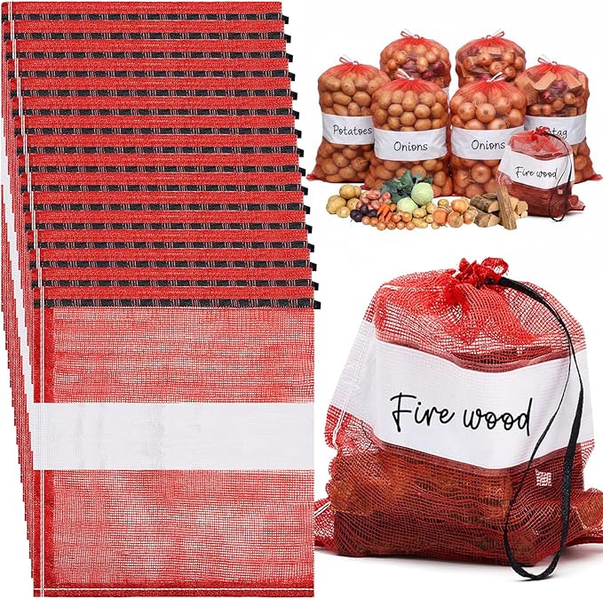 250 Pcs Onion Bags Reusable Mesh Produce Storage with Drawstring Firewood Bags Onion Potato Storage Sacks for Garden Vegetable Fruit Produce Packaging Supplies (22 x 24 Inch)