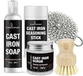Culina Cast Iron Seasoning Stick & Soap & Restoring Scrub & Stainless Scrubber & brush| All Natural Ingredients | Best for Cleaning, Non-stick Cooking & Restoring | for Cast Iron Cookware, Skillets