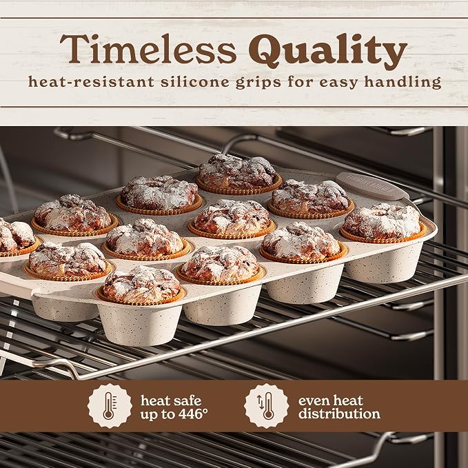 Country Kitchen Nonstick Stackable Bakeware Set - Heavy Duty, Durable, Easy Release Baking Set, Cream, 10 Pcs