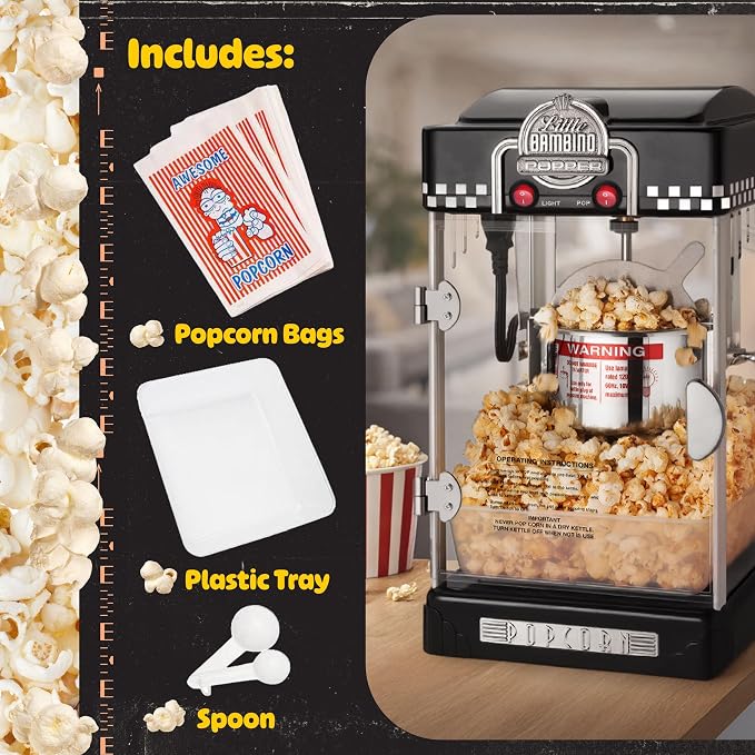 Great Northern Popcorn 83-DT5620 Northern Company GNP BlackGNP Little Bambino 2-1/2 Ounce Retro Style Popcorn Popper Machine, 2.5 Ounce, Black | Countertop or Tabletop Movie Theater Style Popcorn Maker Machine with Stainless-Steel Kettle Popper - Movie...