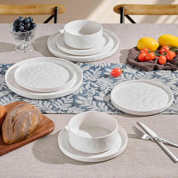 Herogo 18 Pieces Plates and Bowls Sets for 6, Stoneware Dinnerware Set for Kitchen, Ceramic Dinner Dishware, Dishwasher & Microwave Safe, Speckled White