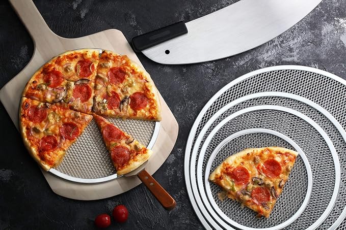 New Star Foodservice Restaurant-Grade Seamless Aluminum Pizza Baking Screen, 10 Inch, Pack of 6