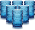 HomeVogue 15 oz Blue Hobnail Drinking Glasses with Straws Set of 6, Vintage Glassware Old Fashioned Beverage Glasses, Cocktail Glass Set, Kitchen Water Glasses Cup, for Beer, Smoothie, Juice