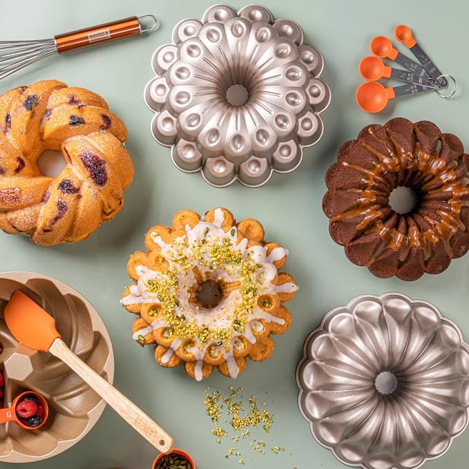 Baker's Secret Nonstick Fluted Cake Pan 10 Cups, Perfect for Fluted Cakes, Die Cast Aluminum Cake Pans, Easy Release, compatible with Fluted Cake Pans - The Cast Aluminum Collection (Marquise)