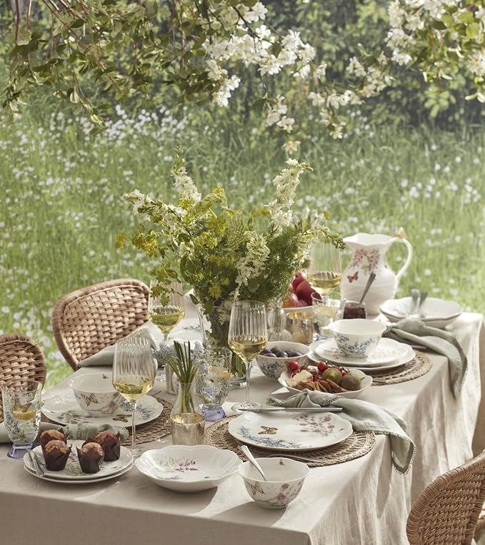 Lenox Porcelain Dinnerware Sets For 4, Butterfly Meadow Herbs 12-Piece Dinnerware Set, Service For 4, Microwave Safe Plates, White Dinner Plates and Bowls Sets, Dishes, Kitchen and Dining (12 Piece)