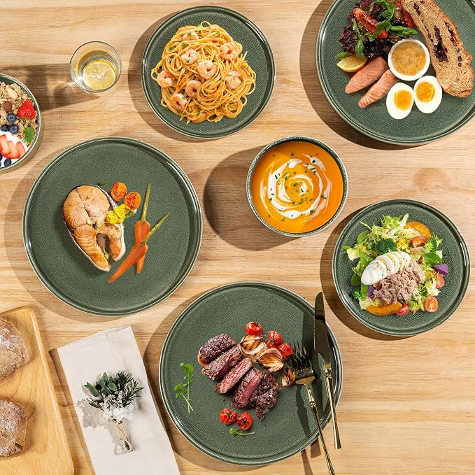AmorArc Ceramic Dinnerware Sets, Handmade Reactive Glaze Stoneware Plates and Bowls Sets,Highly Chip and Crack Resistant | Dishwasher & Microwave Safe Dishes Set, Service for 8 (24pc)