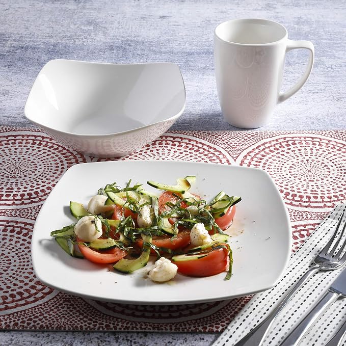 Gibson Home Zen Buffet (Service for 8) 24 Piece Plates and Bowls Porcelain Solid Color Dishes Ceramic Dinnerware Set - White