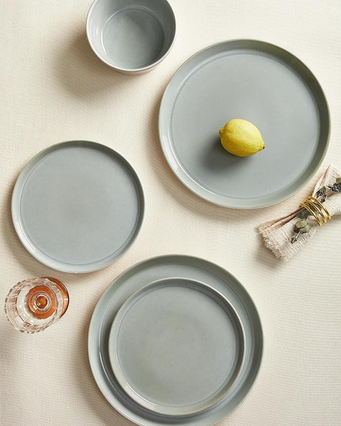 Pokini Dinnerware Sets for 6, Ceramic Plates and Bowls Set, Modern Artisan Dish Set, Microwave & Dishwasher Safe Dishware Set, Chip & Scratch Resistant Dinner Sets, Gradient Green