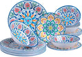 18 Pieces Melamine Dinnerware Sets, Service for 6, Paisley Kitchen Plates and Bowls Set, Unbreakable & Lightweight Dinnerware Set, Camping Dishs Indoor Outdoor Use, Spanish Floral Pattern