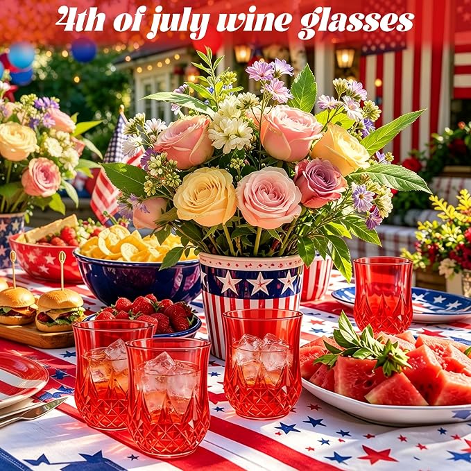 12 Pack Plastic Stemless Wine Glasses,12oz Unbreakable Vintage Elegant Drinking Glass Set,Reusable Fancy Cocktail Cups for Party, Wedding, and Bulk Events (12, 12oz-Red)