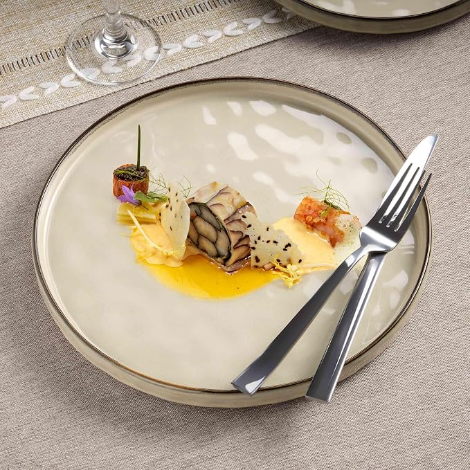 Herogo Dinnerware Dishes Sets, 18 Pieces Plates and Bowls Sets for 6, Kitchen Serving Dishes, Dishwasher & Microwave Safe, Cream Khaki