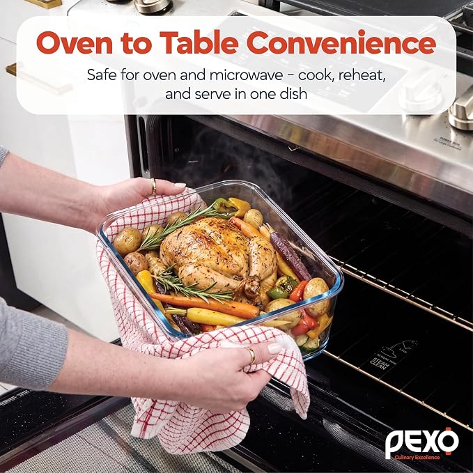 Pexo 6600 ML / 230 oz / 28 Cup Extra Large Glass Food Storage Container with Stainless Steel Rack for Broiling, with Airtight Locking Lid, Clear Jumbo Size, Ideal Storing food, Vegetables, Fruits. Baking Casserole, Lasagna, Roasting Turkey, Chicken BPA...